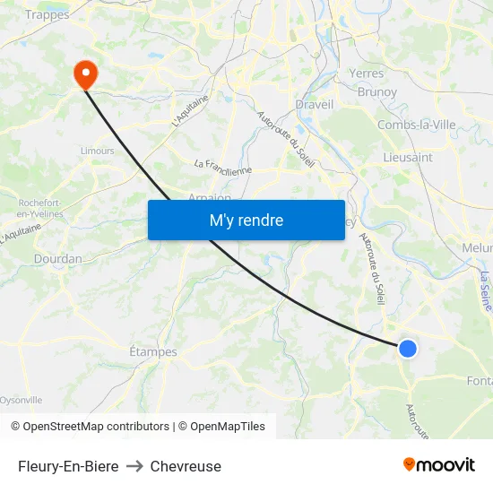 Fleury-En-Biere to Chevreuse map