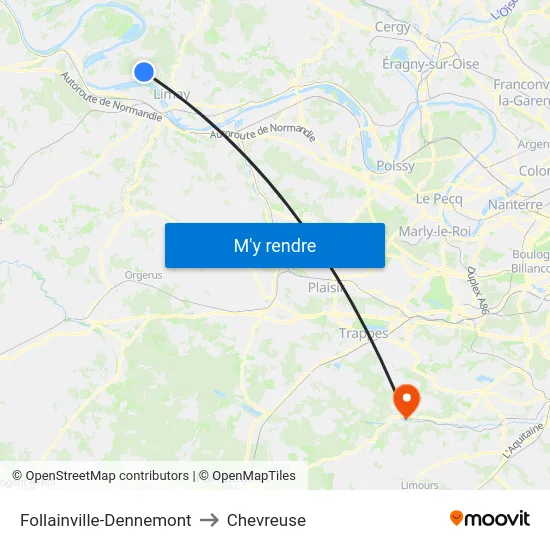 Follainville-Dennemont to Chevreuse map