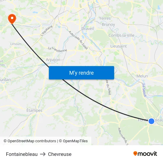 Fontainebleau to Chevreuse map