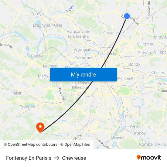 Fontenay-En-Parisis to Chevreuse map
