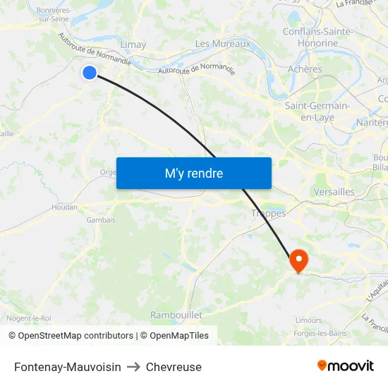 Fontenay-Mauvoisin to Chevreuse map