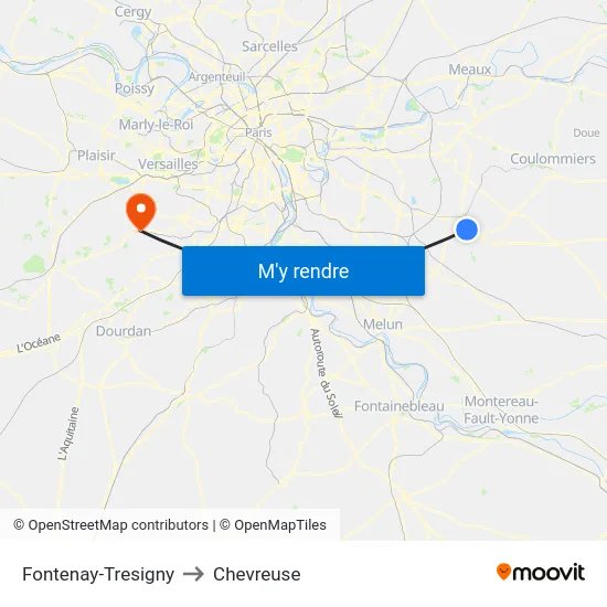 Fontenay-Tresigny to Chevreuse map