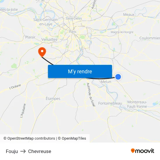 Fouju to Chevreuse map