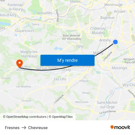 Fresnes to Chevreuse map