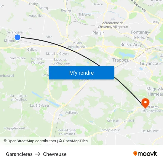 Garancieres to Chevreuse map