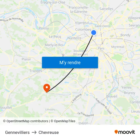 Gennevilliers to Chevreuse map