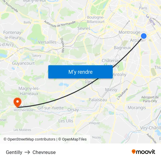 Gentilly to Chevreuse map