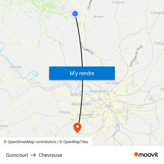 Goincourt to Chevreuse map