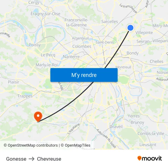 Gonesse to Chevreuse map