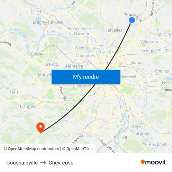 Goussainville to Chevreuse map
