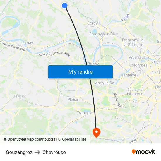 Gouzangrez to Chevreuse map