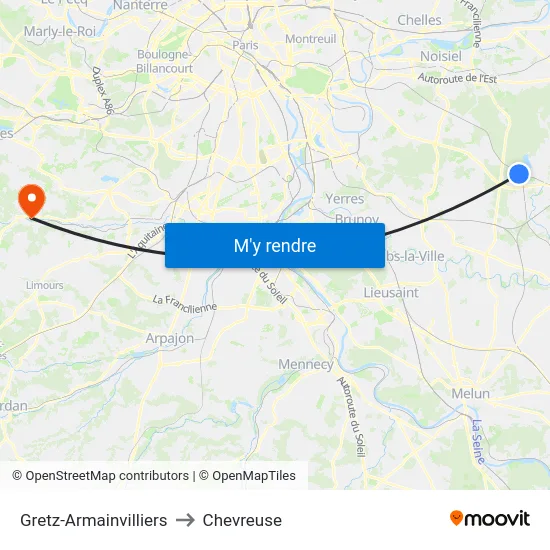 Gretz-Armainvilliers to Chevreuse map