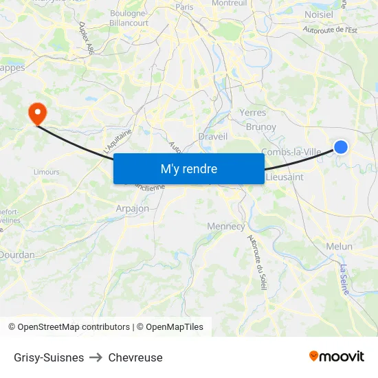 Grisy-Suisnes to Chevreuse map