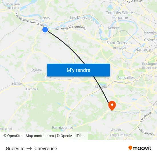 Guerville to Chevreuse map
