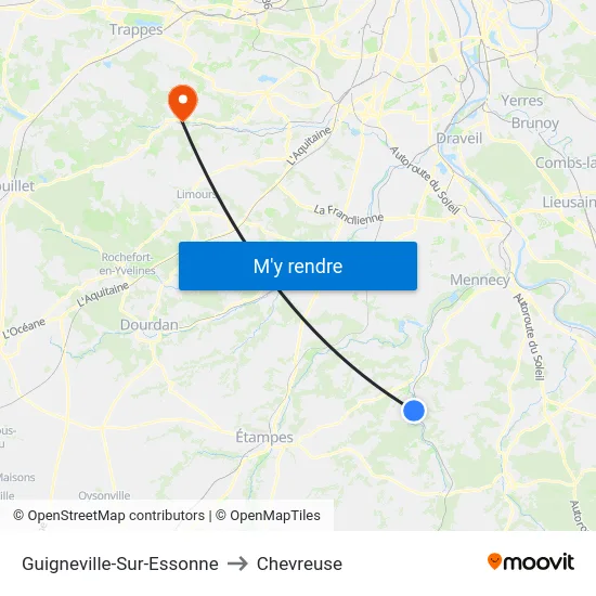 Guigneville-Sur-Essonne to Chevreuse map