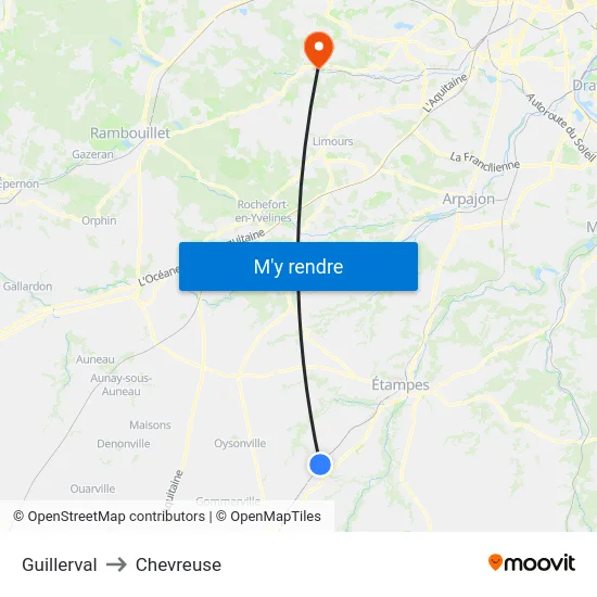 Guillerval to Chevreuse map