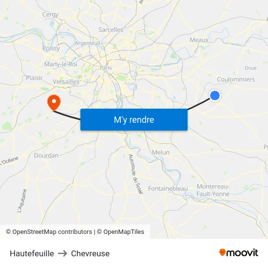 Hautefeuille to Chevreuse map