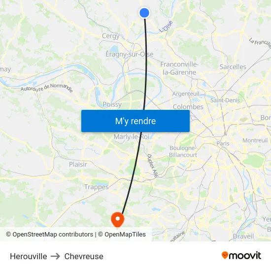 Herouville to Chevreuse map