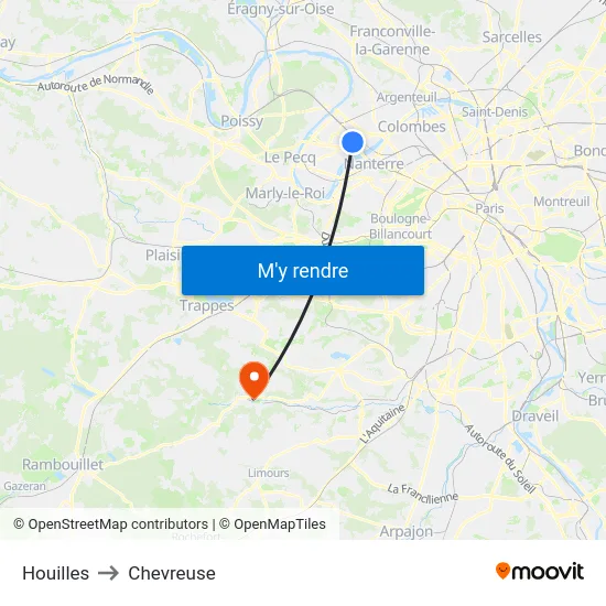 Houilles to Chevreuse map