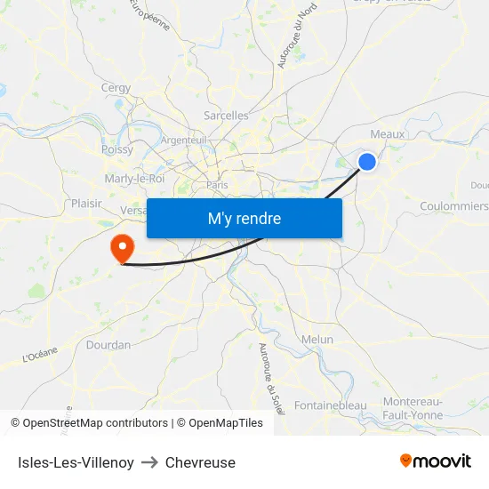 Isles-Les-Villenoy to Chevreuse map