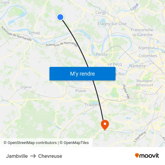 Jambville to Chevreuse map