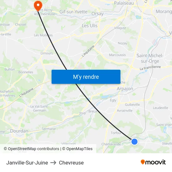 Janville-Sur-Juine to Chevreuse map