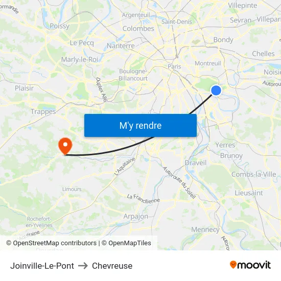 Joinville-Le-Pont to Chevreuse map