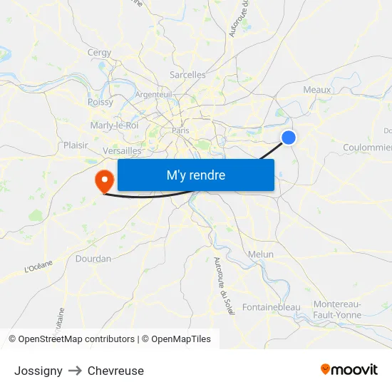 Jossigny to Chevreuse map