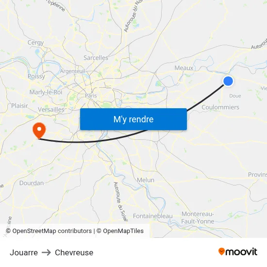 Jouarre to Chevreuse map