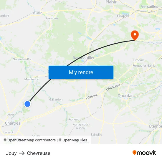 Jouy to Chevreuse map