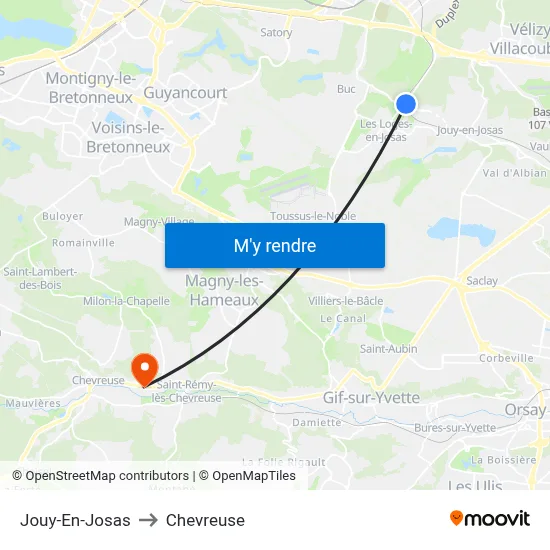 Jouy-En-Josas to Chevreuse map