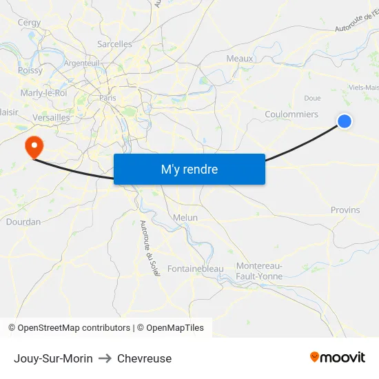 Jouy-Sur-Morin to Chevreuse map