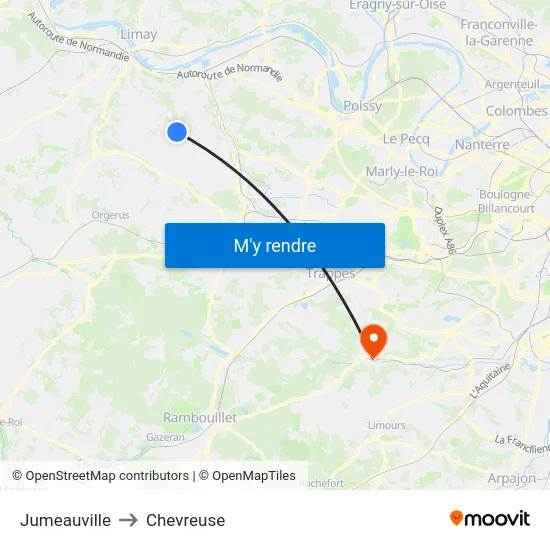 Jumeauville to Chevreuse map