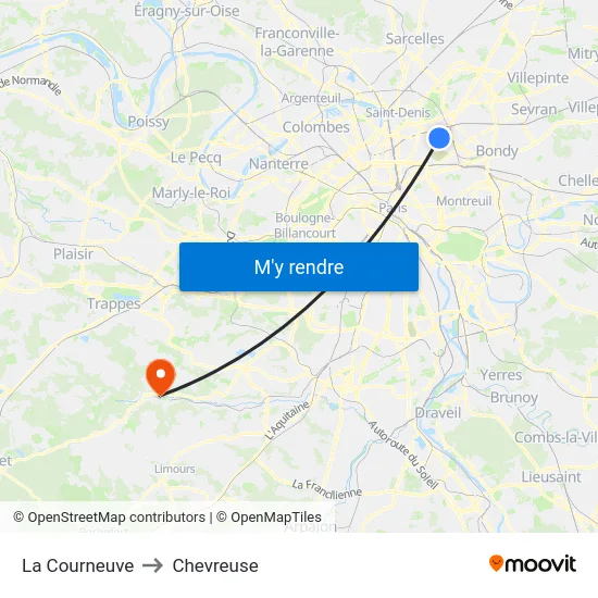 La Courneuve to Chevreuse map