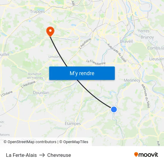 La Ferte-Alais to Chevreuse map