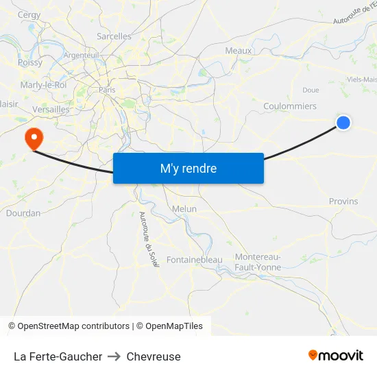 La Ferte-Gaucher to Chevreuse map