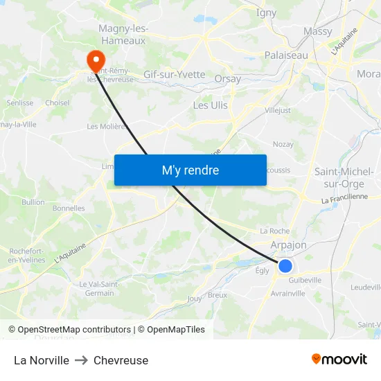 La Norville to Chevreuse map