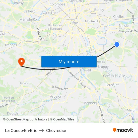 La Queue-En-Brie to Chevreuse map