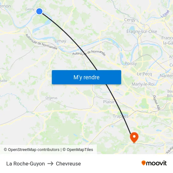 La Roche-Guyon to Chevreuse map