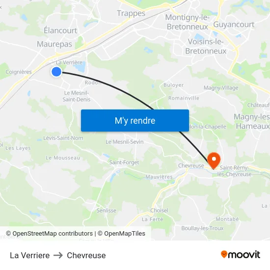 La Verriere to Chevreuse map