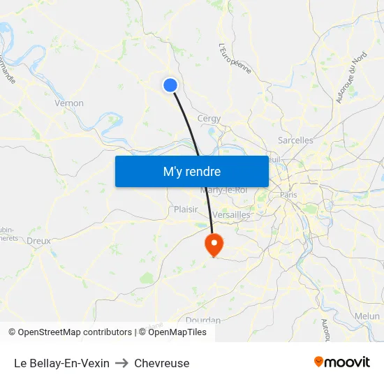 Le Bellay-En-Vexin to Chevreuse map