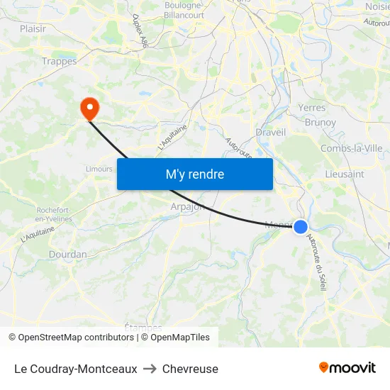 Le Coudray-Montceaux to Chevreuse map