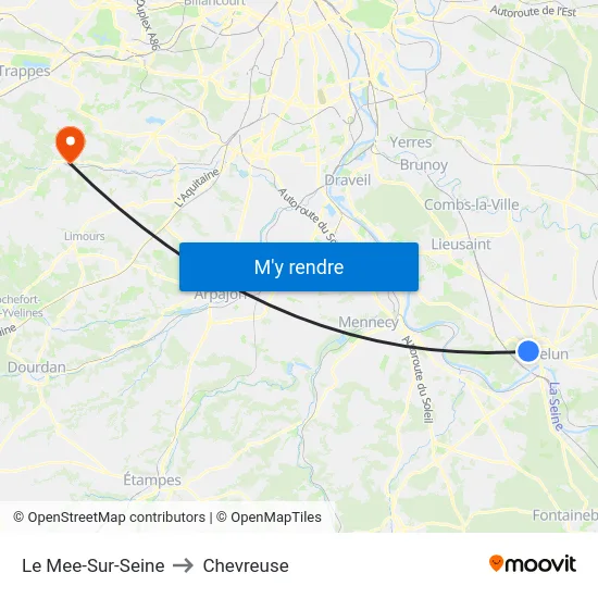 Le Mee-Sur-Seine to Chevreuse map