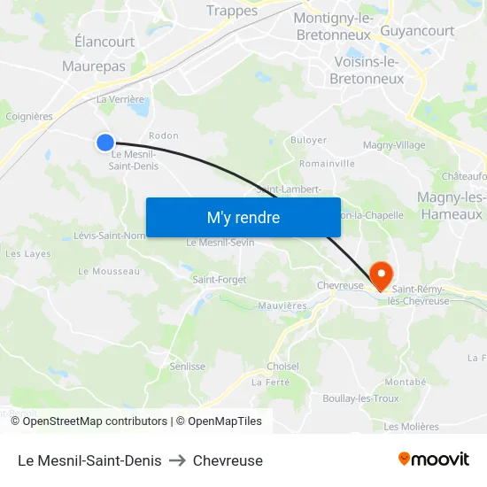 Le Mesnil-Saint-Denis to Chevreuse map