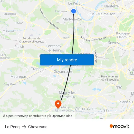 Le Pecq to Chevreuse map