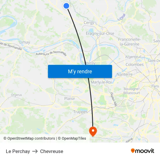 Le Perchay to Chevreuse map