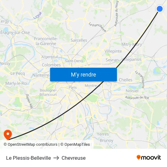 Le Plessis-Belleville to Chevreuse map