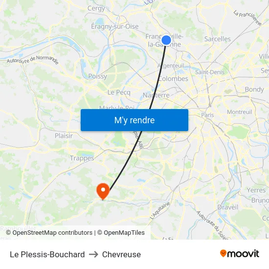 Le Plessis-Bouchard to Chevreuse map