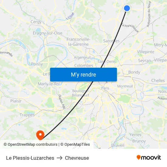 Le Plessis-Luzarches to Chevreuse map