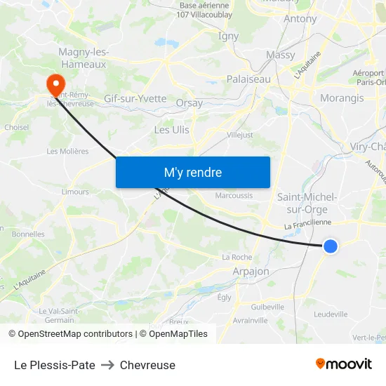 Le Plessis-Pate to Chevreuse map
